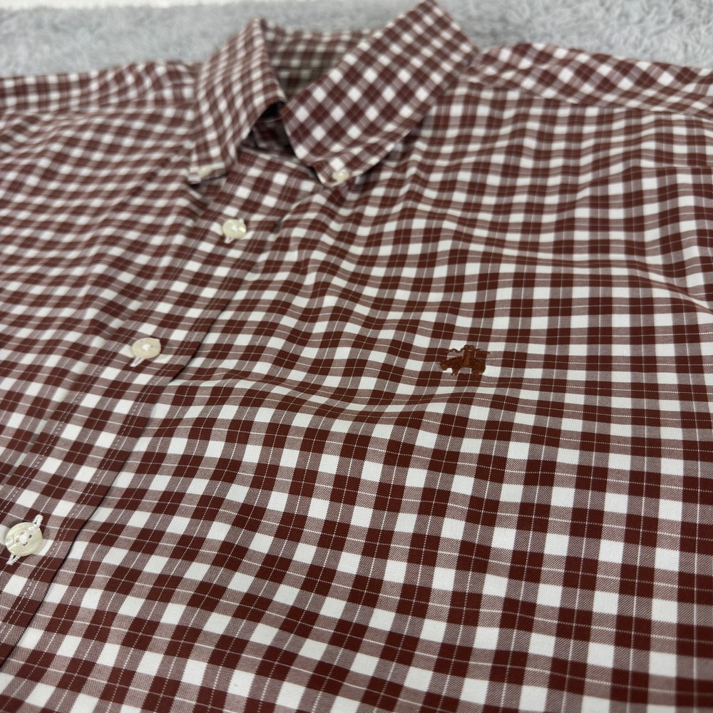 Brooks Brothers Mens 1XLT Brown Gingham Supima Cotton Non-Iron Stretch Shirt - Picture 3 of 9